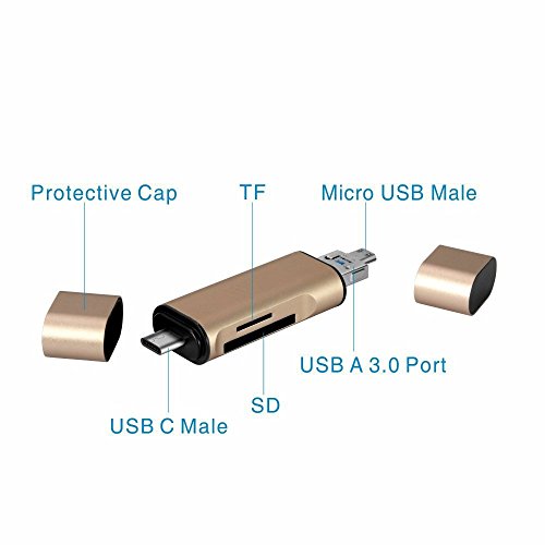 xingdongchi USB C Kartenleser, USB 3.0 Apple SD-Kartenleser, OTG unterstützt mit TF/SD Memory Card Slot Kartenleser für Nexus 6P, 5 x, Apple New MacBook 2015, Chromebook, Windows und mehr