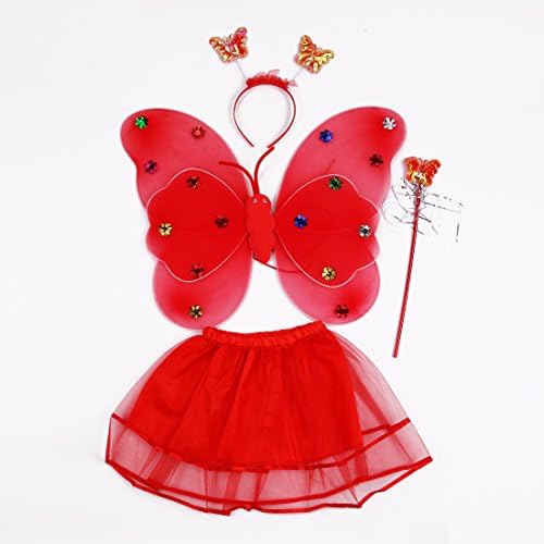 Fairy Costume Fancy Dressing up set for 3-8 years girls Comprising Butterfly Wings Wand Headband and Tutu Ideal Dressing up (Red)
