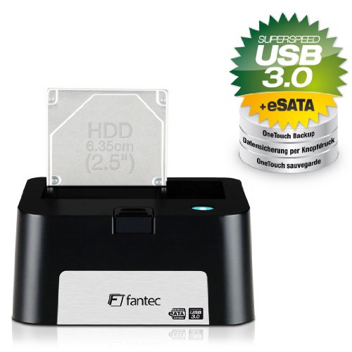 FANTEC MR-U3e Dockingstation (für 6,35 cm (2,5 Zoll) und 8,89 cm (3,5 Zoll) SATA I/II/III Festplatten und SSDs, USB 3.0 SUPERSPEED und eSATA Anschluss, inkl. Backup Software) schwarz - 2