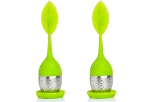 La Llareta 2 Stück Teesieb Für Losen Tee, Tee-Ei Aus Rostfreiem Edelstahl Und Silikon, Teekugel Teesieb, Tee Ei Sieb, mit Silikon-Griffen, Modernes Blatt Design, zum Filtern Von Tee(Grün)