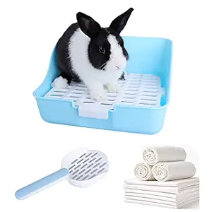 RUBYHOME Small Animal Potty Trainer Corner Litter Bedding Box Pet Pan for Small Animal/Rabbit/Guinea Pig/galesaur/Ferrets (Blue)