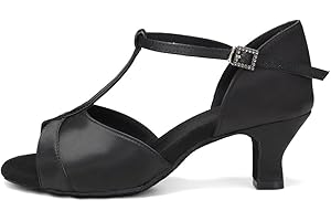 HIPPOSEUS Zapatos de Baile Latino Mujer con Correa en T Puntera Abierta Zapatos de Baile de Salón Salsa y Bachata