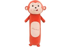 URFEDA Long oreiller câlinant, animaux en peluche doux et confortable, coussin câlin pour poupée, jouets pour dormir, dos cylindrique, canapé, 55 cm, singe rouge, (HYDSSLL-0198)