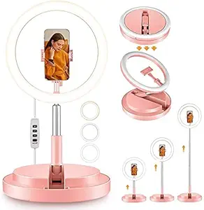 BESTOR Selfie Ring Light for Video Conference Foldable LED Ring Light with Stand, 3 Light Mode & 10 Brightness Desk Makeup Circle Light for Zoom Meeting Recording Live Streaming Webcam
