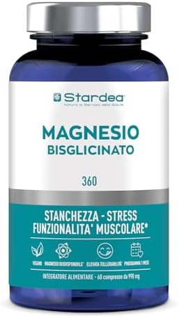 MAGNESIO BISGLICINATO 360 | 60 compresse | Magnesio Bisglicinato Alto Dosaggio con Vitamina B6 | Integratori Stanchezza, Stress, Energia e Muscoli | Magnesio Glicinato Compresse | Stardea