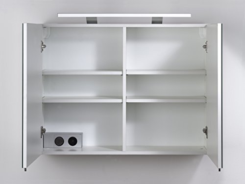 Cavadore 86074 Spiegelschrank Sleek 04 / Eleganter Badezimmerschrank mit Spiegel / inkl. Warmton LED-Beleuchtung & Steckdose / Weiß / Soft Close Funktion / 21 x 80 x 60 cm (T x B x H) - 3