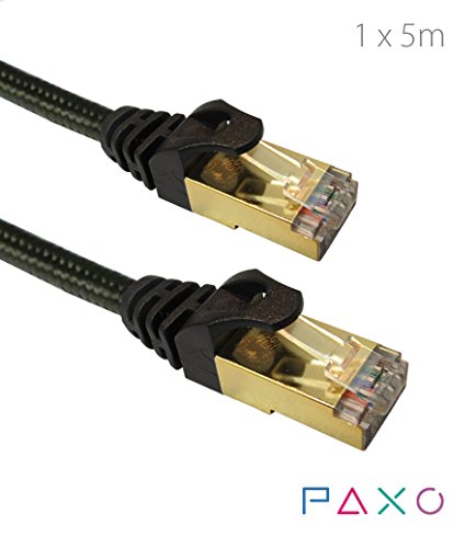 5m - CAT6 Ethernet Gigabit LAN Netzwerkkabel mit Nylon Stoffmantel | schwarz | 10/100/1000Mbit/s |