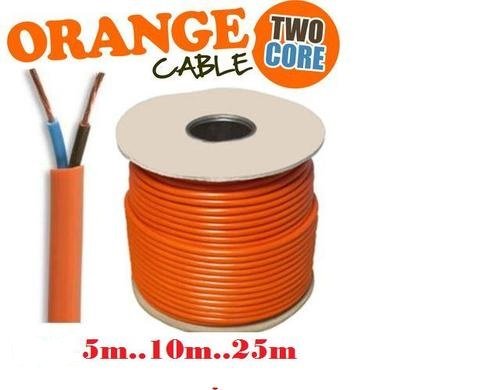 2 Core Orange Flexible Mains Cable 3182y 0.75mm Flex Strimmer Lawn Mower Garden 5 METRES