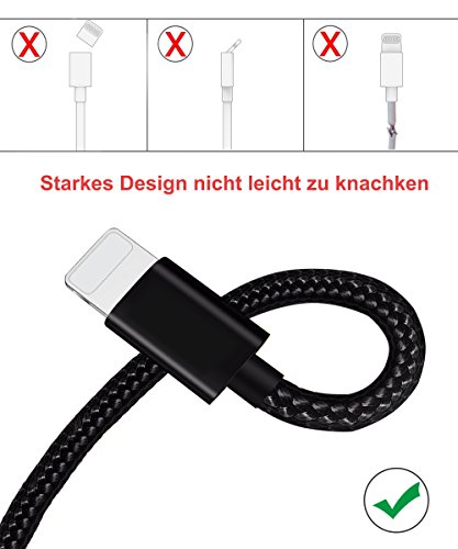 Nylon Kabel 3 2m Ladekabel f  r iPhone Verbindungskabel Lightning haltbar Datenkabel f  r Apple iPhone X 8 8 Plus 7 6 Plus 7 6  5 5S 6S  iPad 4 iPad M