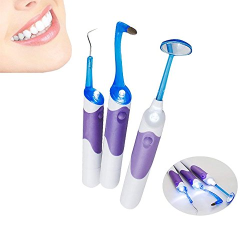 Preisvergleich Produktbild Grundlegendes Zahnmedizinisches Instrument-LED-Licht - Zahnmedizinischer Spiegel + Plaque Entfernen + Zahn-Fleck-Radiergummi 3 PC / Satz Berufshauptoralzahnmedizinische Hygeine-Reinigungs-Werkzeug-Sets