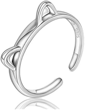 Boowohl Damen Mädchen Ring Freundschaftsringe Nette Katze 925 Sterling Silber Ring Geschenk für Jahrestag