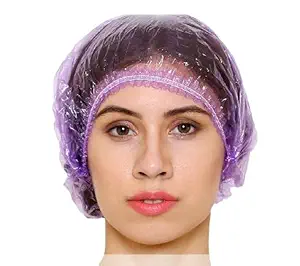 Deepwin IE VIOLET SHOWER CAP, 50 pcs Bathing Cap Disposable, Plastic cap, Hair cap, Waterproof, 18 inch size, multicolor, plastic material (VIOLET)