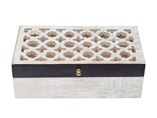 Store IndyaWooden Jewellery Trinket Hand Carved Organizer Keepsake Box Multipurpose Storage (Design 04)