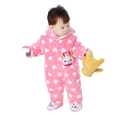 Arrowhunt Baby Lovely Heart Outfits Warm Fleece Velvet Rompers Pink 6-9M