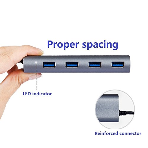 Top-Longer Aluminium USB Type C auf 4 Ports USB 3.0 für USB Type-C Geräte inklusive des neuen MacBooks, ChromeBooks Pixel und weiteren (Gray) - 2