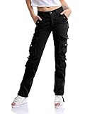 OCHENTA Femme Pantalon De Travail Casual Combat Cargo Plusieurs Poches Noir W31