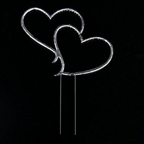 Foxnovo Zarte funkelnde Crystal Strasssteine Double Love Heart Shape Hochzeitstorte Topper Dekoration – Größe L (Silber) - 3