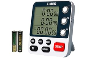 PULIVIA Timer Cucina Digitale, Timer Cronometro 3 Canali Retrattile Forte Magnete, Allarme Forte Regolabile, Richiamo Memoria, Timer Conto alla rovescia Allenamento Cucina Apprendimento Cottura