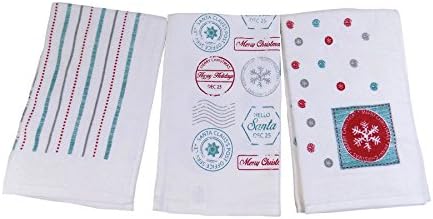 3 X FESTIVE CHRISTMAS SNOWFLAKES STAMPS SPOTS KITCHEN TEA TOWELS 100% COTTON