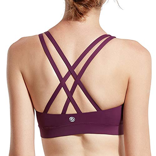 CRZ YOGA - Sujetador Deportivo Yoga Cruzados Almohadillas Extraíbles para Mujer Morado Oscuro XL