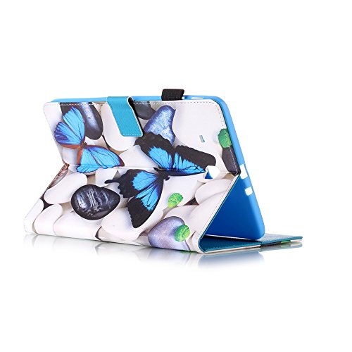 Für Samsung Galaxy Tab E 9.6 Zoll SM-T560 Leder Tasche Hülle,Für Samsung Galaxy Tab E 9.6 Zoll SM-T560 Leichter Wallet Kickstand Hülle,Herzzer Mode Hübsch [Blauer Schmetterling Gedruckt] Shockproof Kratzfest PU leder Mappen Geldbeutel Folio Abdeckung mit Karte Bargeld Schlitz Weiche TPU Innere Kasten Hülle Case für Samsung Galaxy Tab E 9.6 Zoll SM-T560 + 1 x Frei Blau Handy Halterung Ständer + 1 x Frei Blau Stift Stylus - 4