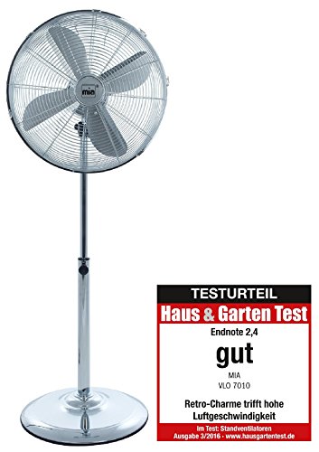 Retro-Design Metall Standventilator / Ventilator 133cm, Verchromte Windmaschine mit 3 Geschwindigkeitsstufen, Oszillierend, Luftkühler mit 45 cm Durchmesser
