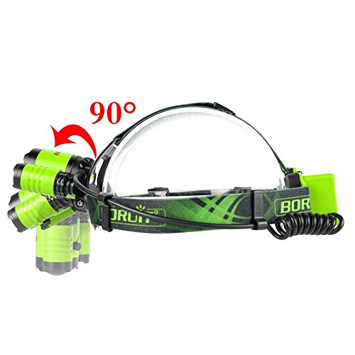 Boruit Led stirnlampe kopflampe 2016 LED-Scheinwerfer mit 4 Modi, super heller nachladbarer Hauptfackel-LED-Scheinwerfer mit grünem Licht, XM-L2 + 2XP-E LED wasserdichte Zoomable Kopf-Lampen-Lampe für das Wandern des kampierenden kletternden das Radfahren-Fischensicherheits-Lichtes - 3