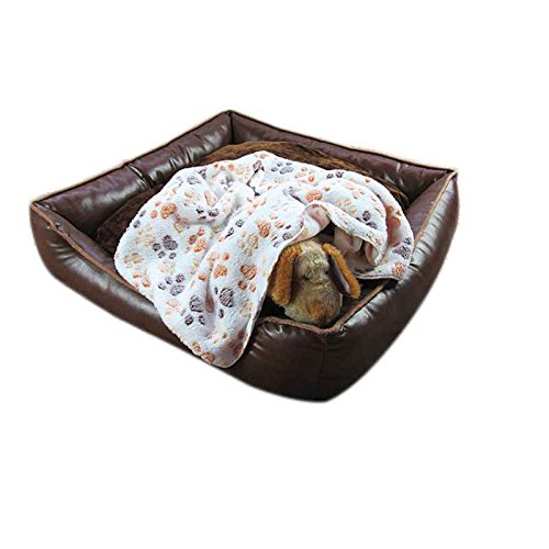 Topker Doux tiède couverture de polaire pour animaux de compagnie mat pad housse coussin pour chien chat chiot animal Beige Empreinte & S