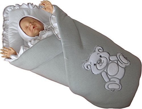 Newborn Baby Embroidery Swaddle Wrap, Sleeping Bag, Snuggle Pod Jersey Cotton (Grey)