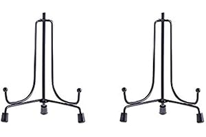 HCHLQLZ Plate Stands for Display - 5 Inch Black Iron Easel Holders - Ideal for Decorative Plates, Picture Frames, Photos and Artwork - Adjustable and Foldable - 2 Pack