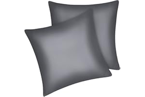 ‎FITTIA Fittia 2er-Set Satin Kissenbezug Premium Kopfkissenbezug Kissenhülle Haar- und Hautpflege Seidig mit Reißverschluss, Dunkelgrau, 80x80cm