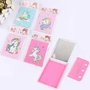 GoMerryKids Pack of 3 Unicorn Foldable Mini Compact Makeup Mirror and Comb Set for Children Girls Birthday Return Gift Kids