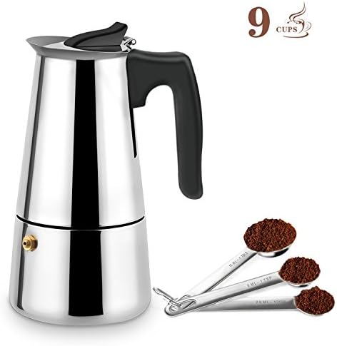 Stovetop Espresso Maker Stainless Steel Moka Pot Coffee Maker 9 Cup with Coffee Spoons