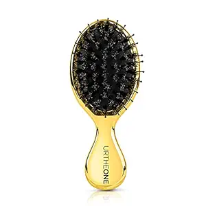 Hair Brush Mini Boar Bristle Hairbrush for Thick Curly Thin Long Short Wet or Dry Hair ,Pocket Travel Small Paddle Hair Brush for Men Women Kids (Gold)