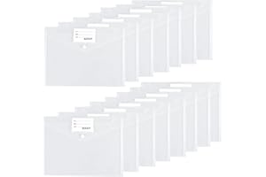 Plastic Wallets A4, FOME 15 Pack Plastic Wallet with Snap Button Document Folders A4 Folder with Label Pocket for School, Home and Office Work Organization