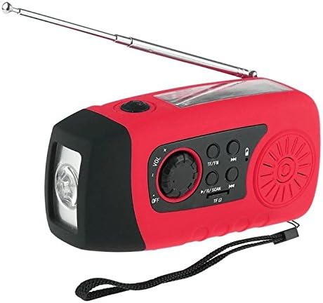 Emergency Hand Crank, Unionshopping Self Powered FM Solar Weather Radio with LED Flashlight, MP3 Player, 2000mAh Power Bank for iPhone/Smart Phone Camping Outdoor Sports (Red)