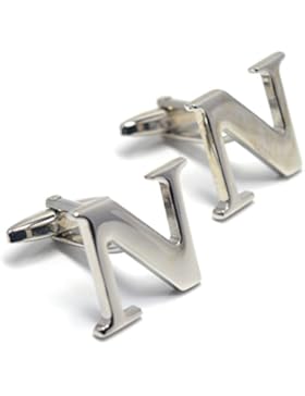 MESE London Buchstaben Alphabet Buchstaben Manschettenknöpfe Initiale - Buchstabe N Silbere