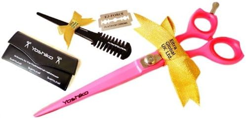 ELTRA GLOBAL Japanese grade 420 J2 Stainless Steel, Hand crafted, Sword blade, Level-set, Pink Lacquer finish 6" Yoshiko Flamingo Hairdressing Scissors with FREE comb razor and blade, FREE storage case, FREE worldwide delivery, 3 years manufacturer's warranty, FREE worldwide delivery plus £1 Amazon gift voucher on any and every additional item!