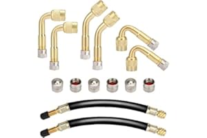 SURIEEN Autoventil Verlängerung Set, 6 Stück Kupfer Ventiladapter 45 90 135 Grad Winkelventil mit 2 Stück 180mm Gummi Reifen Ventilverlängerung für Pkw LKW Auto Motorrad Fahrrad Scooter