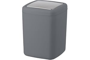 WENKO Cubo con tapa abatible Barcelona antracita 3 l - Cubo de cosmética, absolutamente irrompible Capacidad: 3 l, Plástico (TPE), 15 x 20 x 15 cm, Antracita