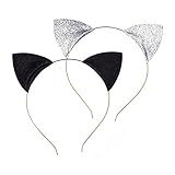 Frcolor 2pcs Glitzer Katze Ohren Stirnbänder Katzen Ohr Haar Reifen Spangen für Party und tägliche tragen schwarz und Silber