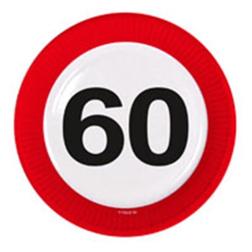 8 PAPPTELLER MOTIV SCHILD MIT DER ZAHL 60. Geburtstag D: 23cm