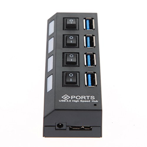 High-Speed Datenübertragung USB 3.0 Hub 4 Port Ports Splitter Ac Power Adapter mit Ein / Aus Schalter und LEDs Hot Plugin Plug & Play für PC Laptop, Computer Windows MAC, IPhone 7, LG, IPad, Samsung Macbook Pro Laptop Iphone Ipad Datenübertragung Aufrechtzuerhalten Farbe: schwarz - 3