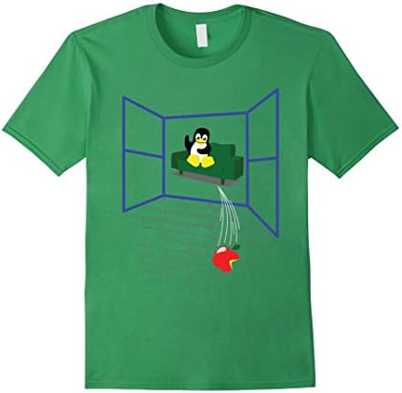 Men's Linux penguin Throws an Apple out the Window - Funny T-Shirt Medium Grass