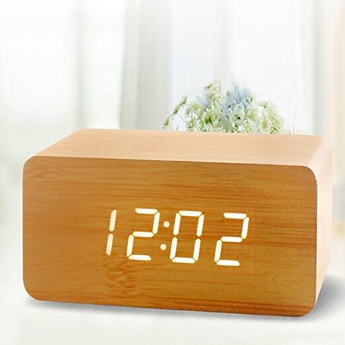Evilandat Holz LED Digital Wecker Uhr mit Geräuschaktivierung Temperaturanzeige (Kein Adapter oder Batterien) - 6