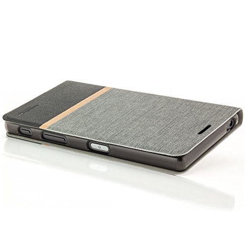 Zanasta Designs Funda Sony Xperia Z5 Compact Cubierta Carcasa Flip Case Tapa Delantera con Billetera para Tarjetas Protectora de Alta Calidad  Cierre Abatible Gris