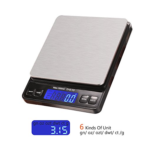 Homdox Digitale Küchenwaage, Briefwaage, Feinwaage, Hohe Präzision auf bis zu 0,1g (3kg Maximalgewicht), Tara-Funktion, LCD Display, Mini Electronische Multifunktionale Waage Edelstahl Silber - 4