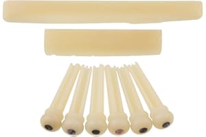 LYWSMSK Unbleached Acoustic Guitar Bone Nut & Saddle & 6pcs Bridge Pins W/Pearl Shell Dot set Compatible with YMH FG Acoustic Guitar