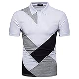 Lazzgirl Art- und Weisepersönlichkeitsmänner beiläufiges dünnes Patchwork-Kurzarm-T-Shirt Spitzenbluse(Weiß, Schwarz, Grau)(S/M/L/XL / 2XL)