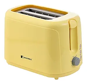 Bergner 2 Slice Pop-up Bread Toaster for Home with 4 Browning Settings & Auto Shut-Off (750W, Yellow)